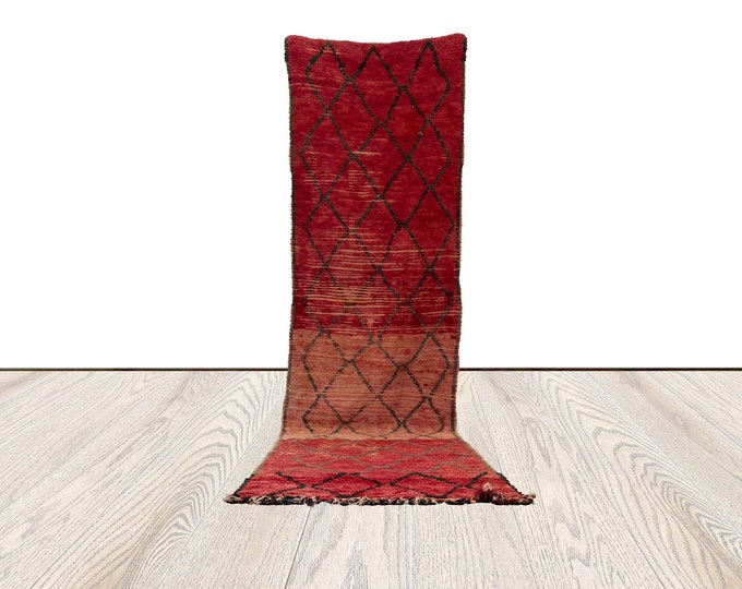 3x10 ft Red vintage Berber Rug, Moroccan woven Wool Rug.