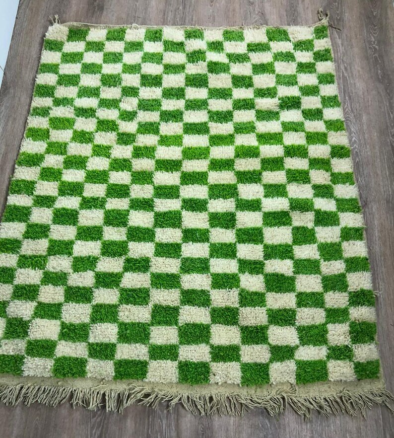 Bright Green Checker rug 8 x 10 area rug Checkered area rug Etsy