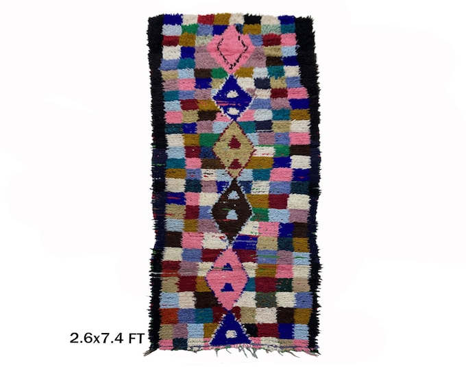 Colorful Moroccan diamond 3x7 runner rug.