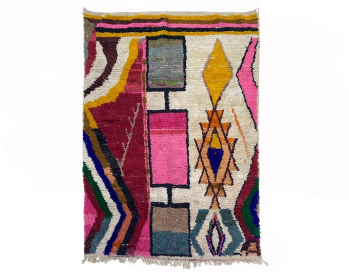 Moroccan Berber Hand Knotted Rug, Cozy Wool Home Decor.
