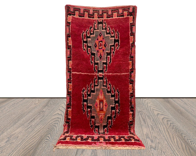 3x7 feet Moroccan unique colorful vintage runner Rugs, Berber red Rug.