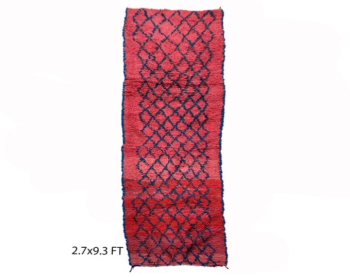 Moroccan black and red grid 3x9 Runner Rug.
