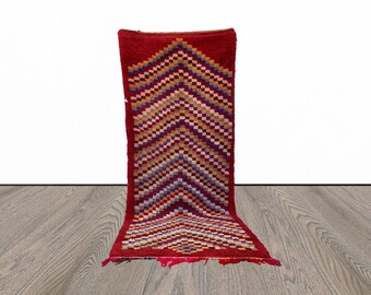 Colorful Vintage Moroccan checkered Rug 4x9.