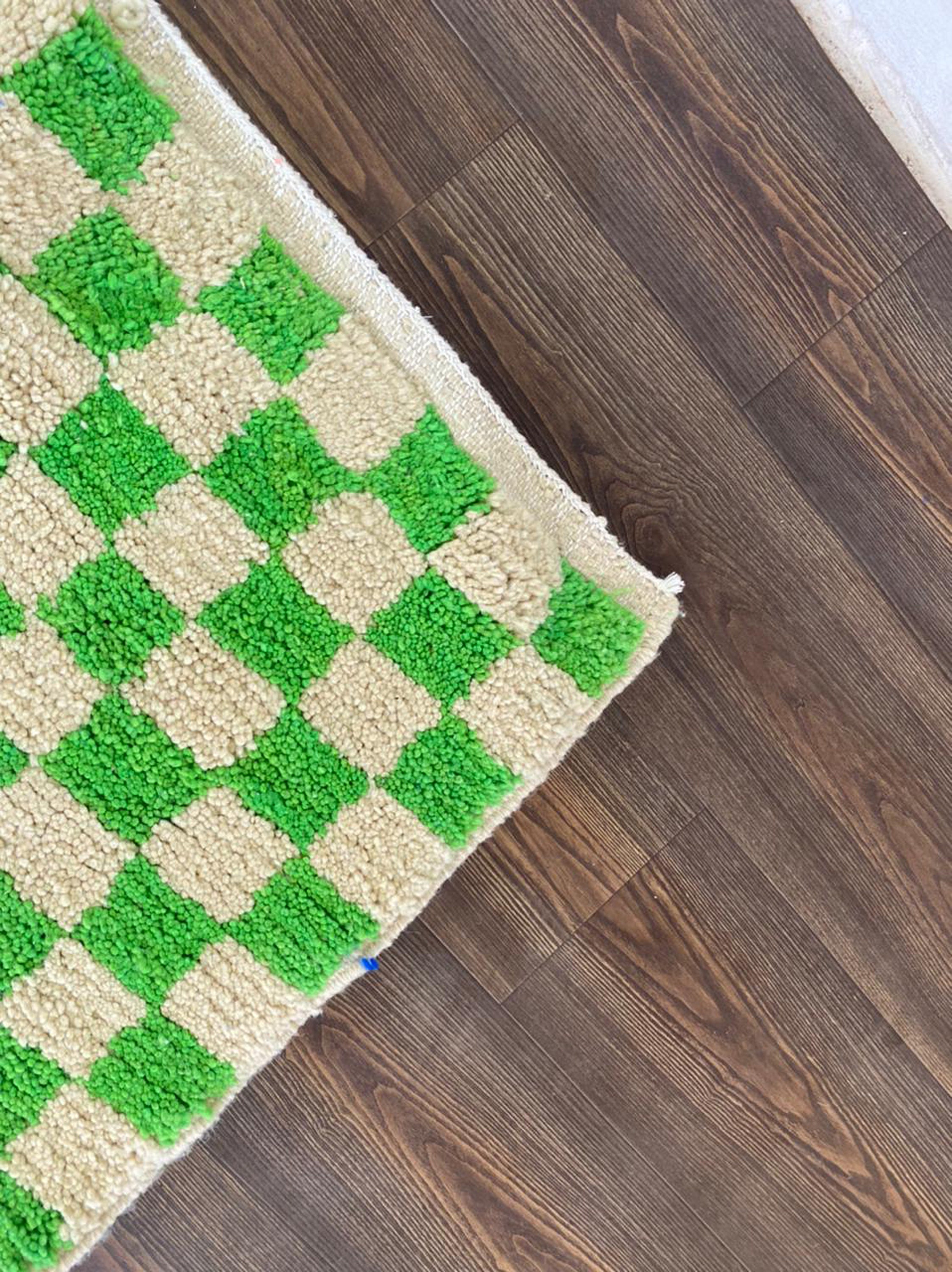 Light Green and white Checkered rug! Moroccan Berber rug