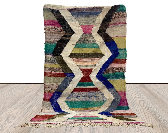 4x8 ft bohemian vintage area rug, moroccan berber flatweave rug.