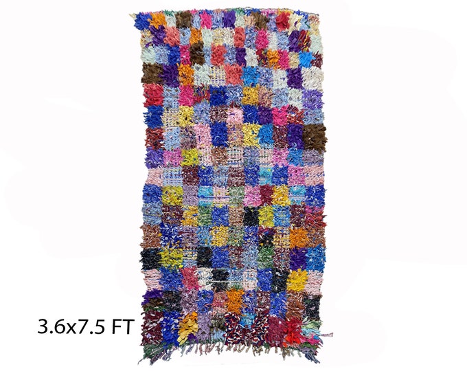 Berber checkered area rug 4x7.5, Moroccan colorful rugs.