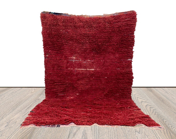 4x7 ft moroccan solid area rug, berber red shaggy rug.