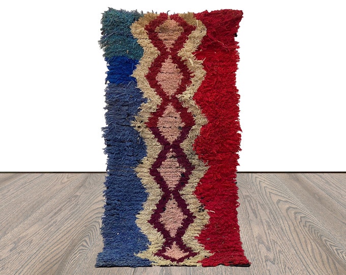 3x6 Small vintage narrow runner Rug, Moroccan Colorful Shag Rugs.