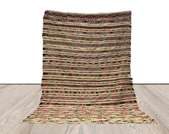 5x7 Vintage Kilim striped flatweave area Rug, Morocco Berber Rug, Rugs for Bedroom.