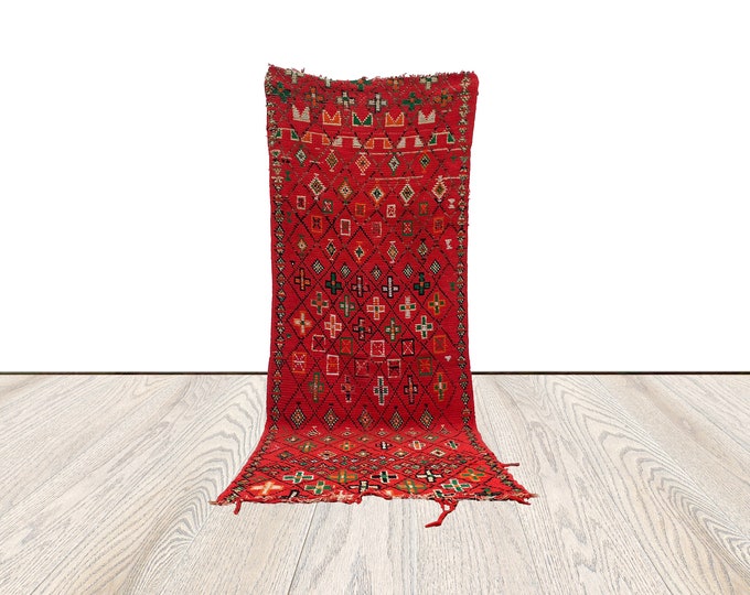 3x9 feet Cotton Vintage Rug Moroccan, Berber runner Rug.