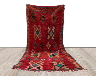 moroccan berber rug, 4x10 ft, vintage shaggy wool rug.