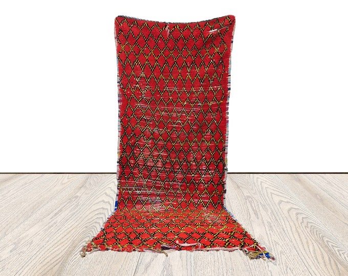 3x8 ft Moroccan Vintage Wool Rug, Berber runner Rug.