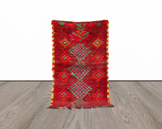 Moroccan colorful vintage red 4x6 rug.