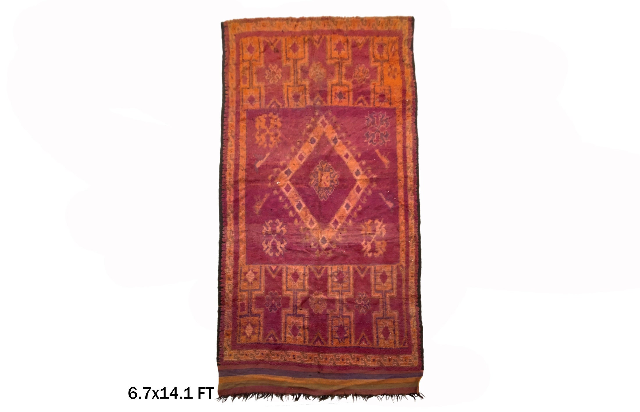 Vintage Moroccan Area Rug, 4x14 Diamond Pattern Rug, Berber Wool