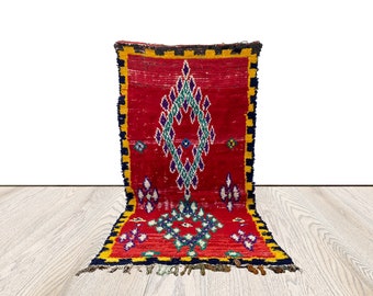 3x6 ft Moroccan Tribal Vintage Rug, shag narrow runner Rug.