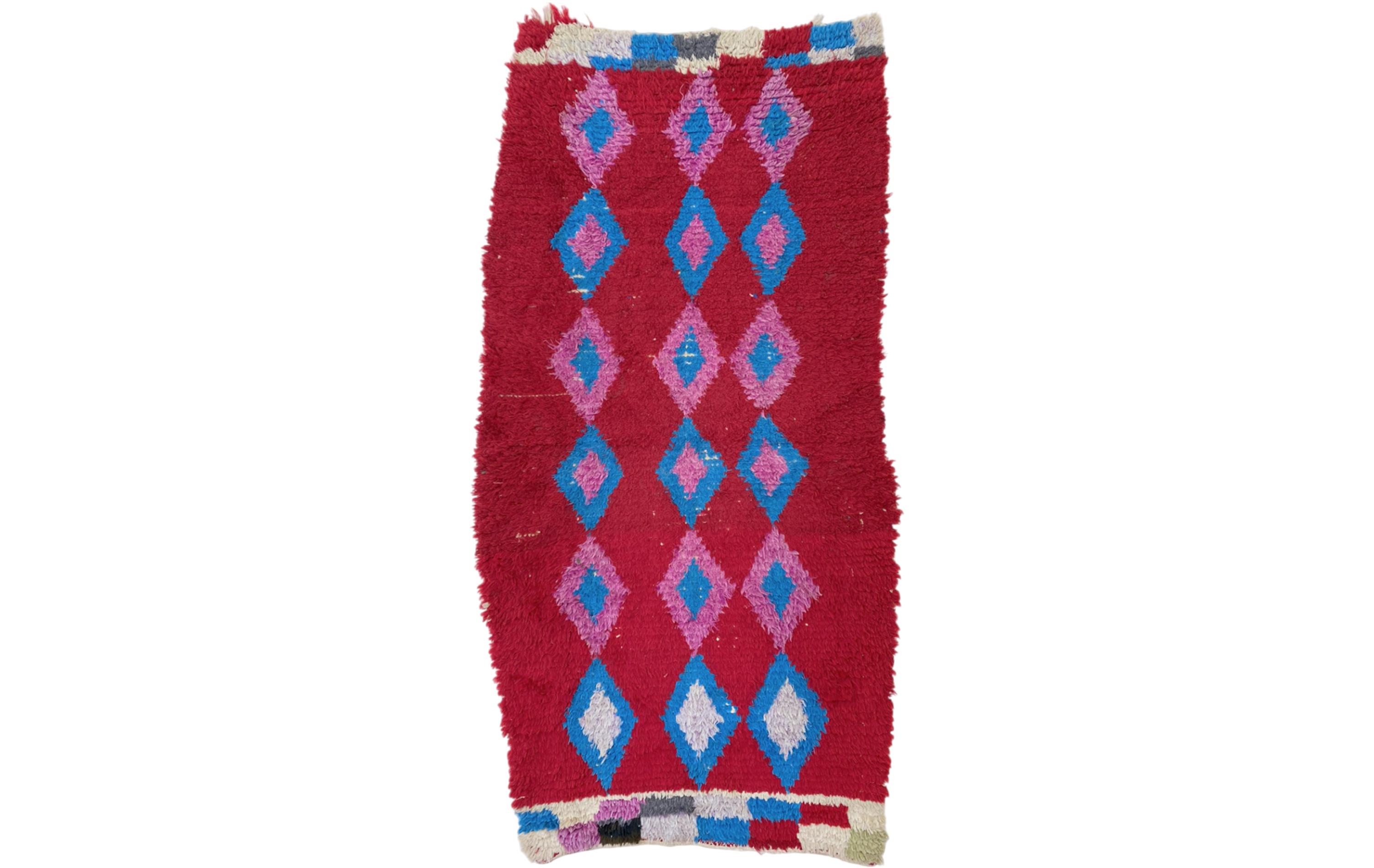 小さなヴィンテージの赤いモロッコラグ：手織りベルベルラグ（3x6