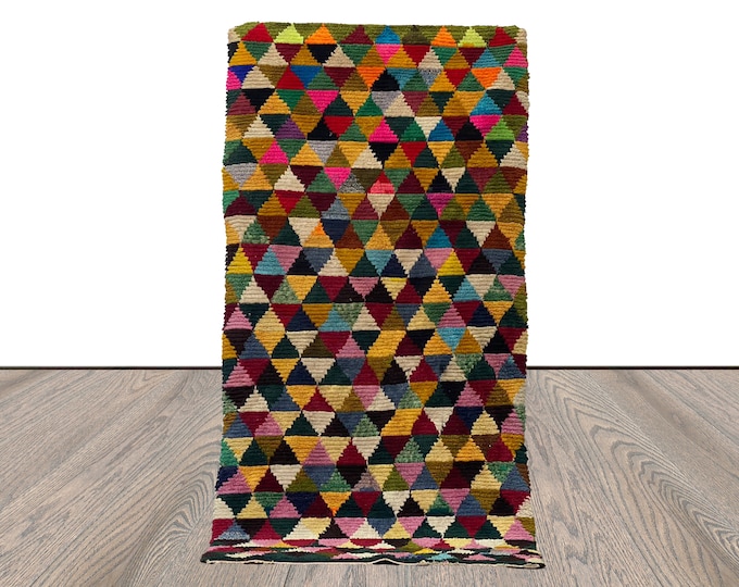 3x7 Berber Diamond area Rug, Colorful Vintage Moroccan Rugs