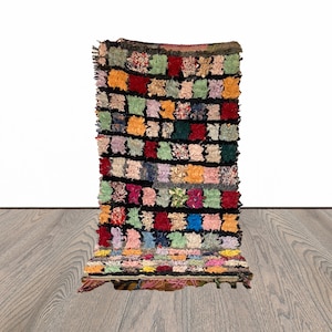 Moroccan Boucherouite colorful rug 3x6 ft.