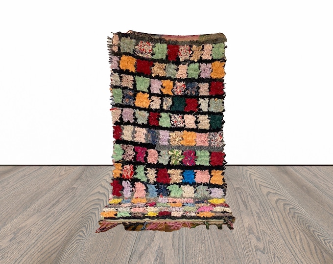 Moroccan Boucherouite colorful rug 3x6 ft!