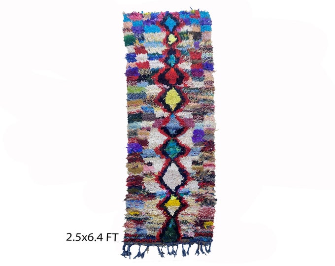 Moroccan vintage runner rug 2.5x6, Berber colorful runner rug.
