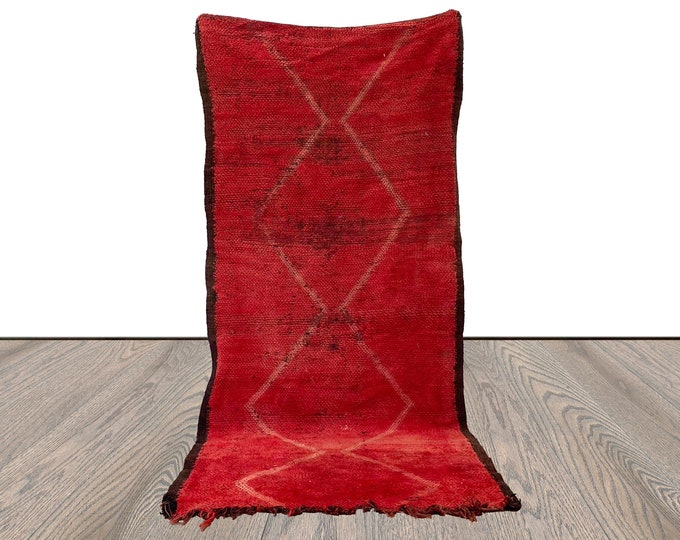 4x8 feet Moroccan solid area rug, vintage Berber red handwoven Rugs.