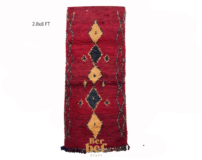 Vintage Moroccan diamond runner rug 3x8!