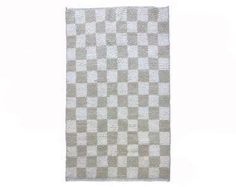 Moroccan Checkered beige and White Rug - neutral Custom Checker Rugs.