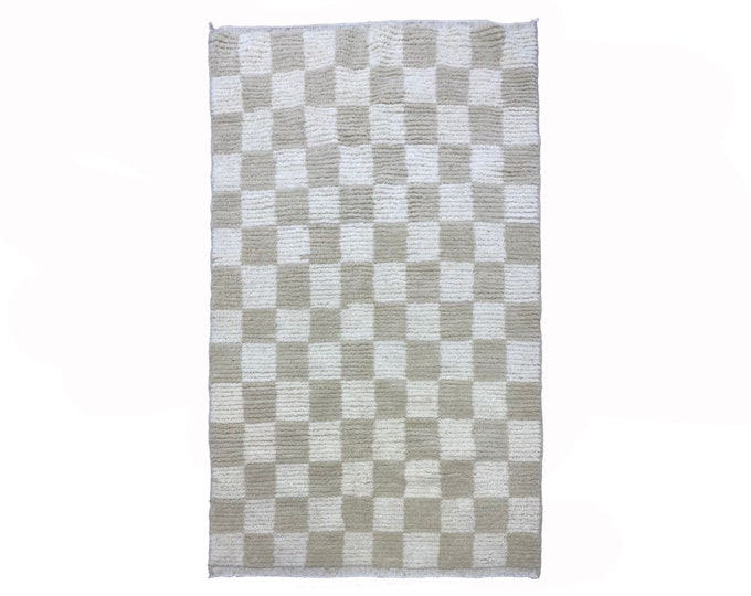 Moroccan Cream and Beige Checkered Rug, Custom Moroccan Checker Rugs!