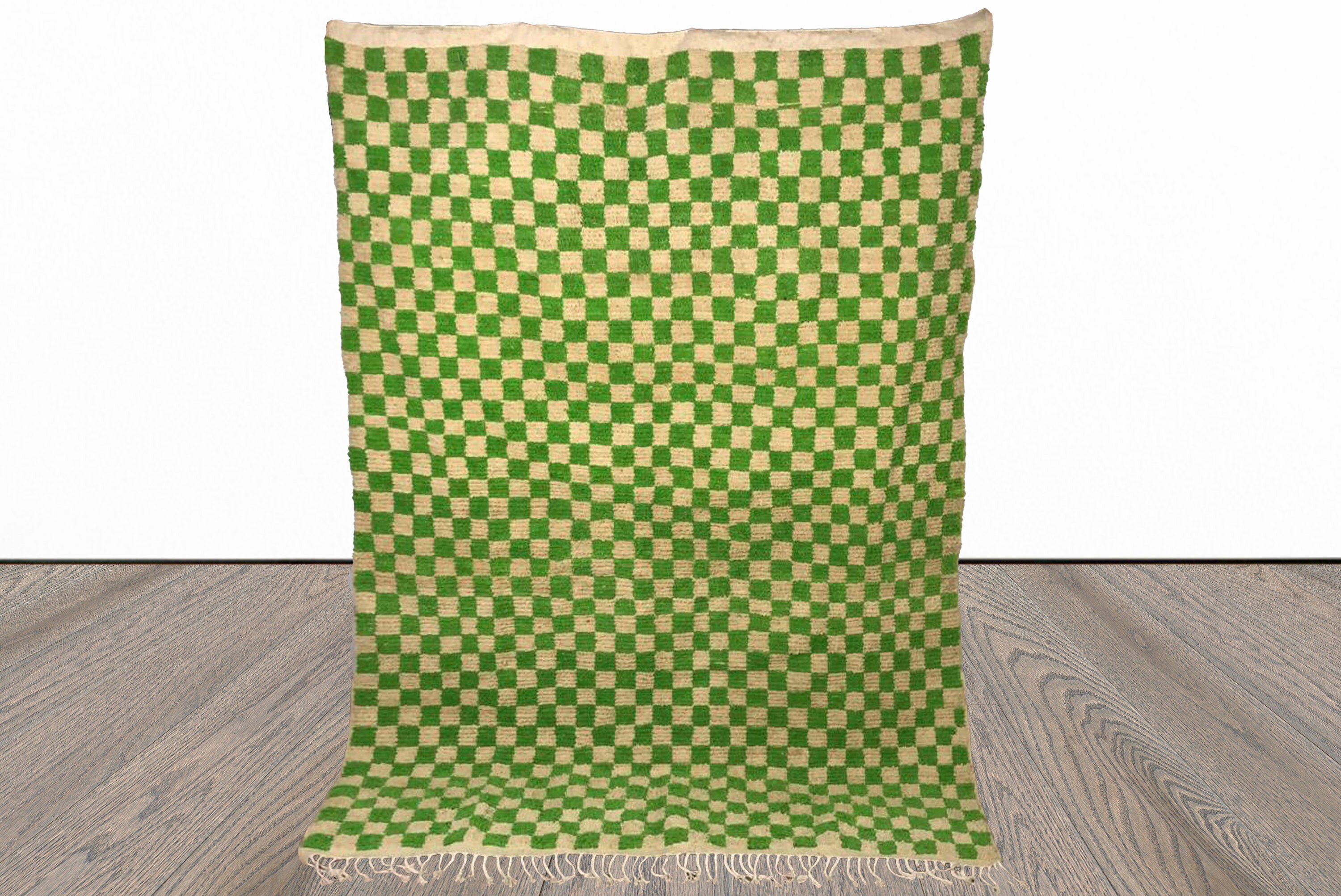 Light Green checker rug, Moroccan Berber checkered rug!