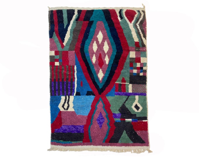 Colorful Moroccan Area Rug, Custom Hand Knotted Berber Wool Rug.