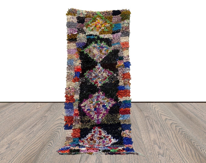 Boucherouite woven colorful runner Rugs, Moroccan Berber Diamond Rug 3 By 8.