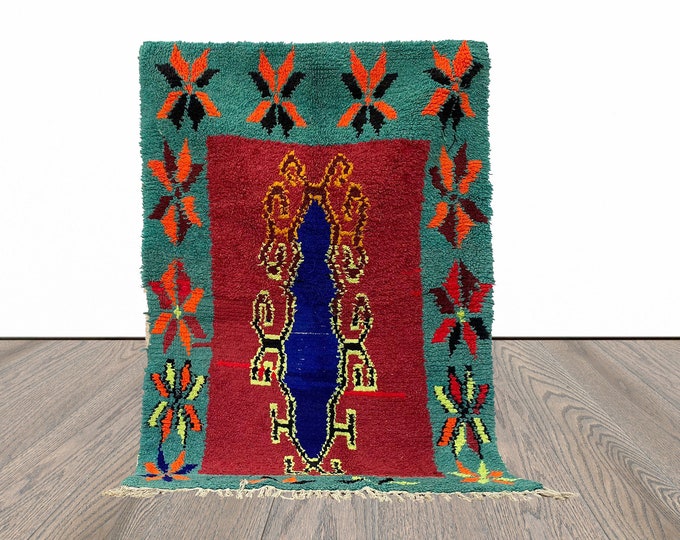 4x5 FT Moroccan wool unique area colorful rugs.