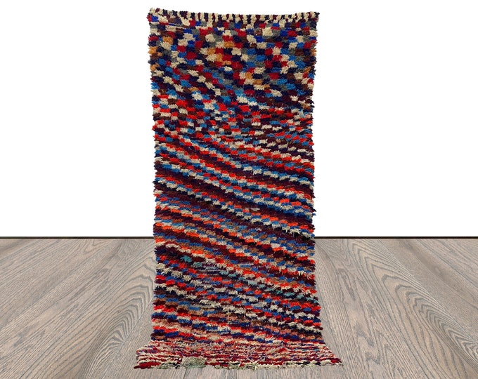8x3 Berber Checkered Moroccan Vintage colorful runner Rug.