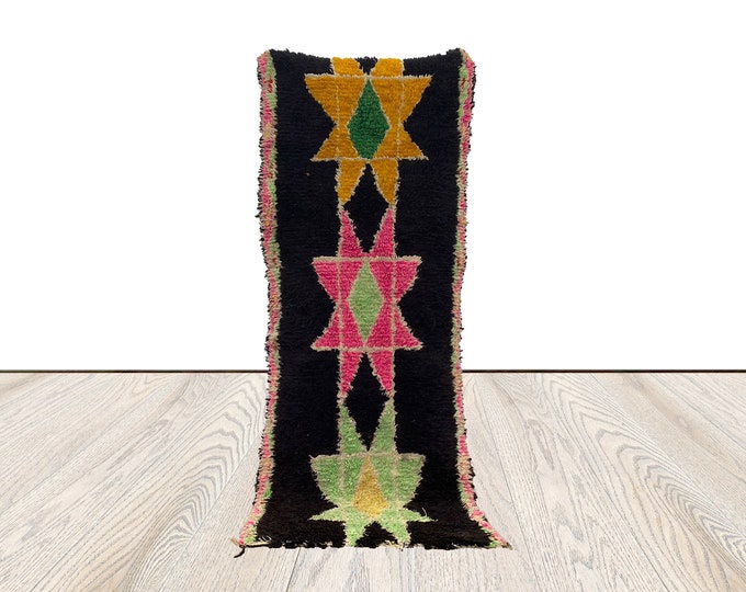 3x7 ft Moroccan narrow colorful runner rug,vintage Berber Rug.