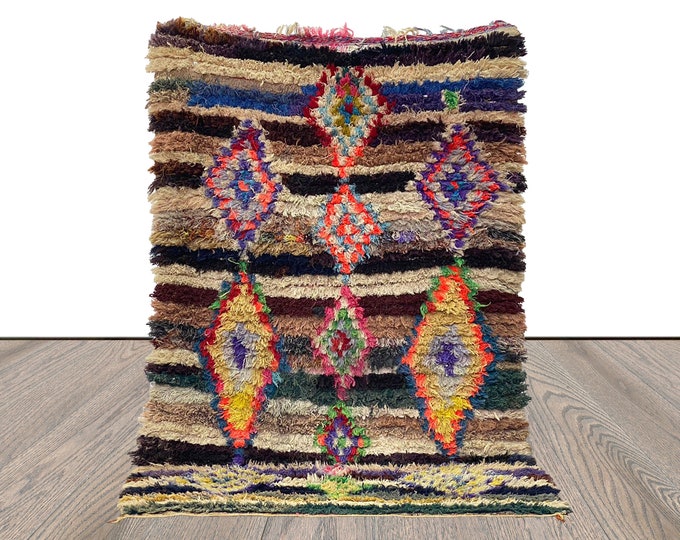 4x7 Berber Vintage Moroccan shag striped area Rugs.