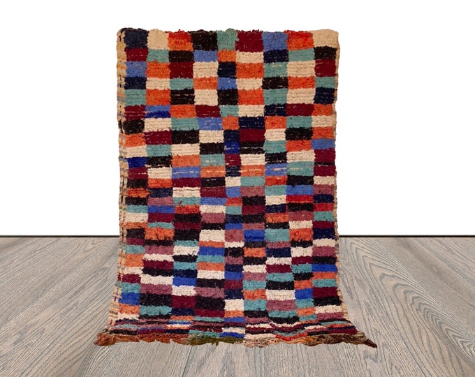 3x5 ft Moroccan vintage Berber Checkered Colorful area Rug.