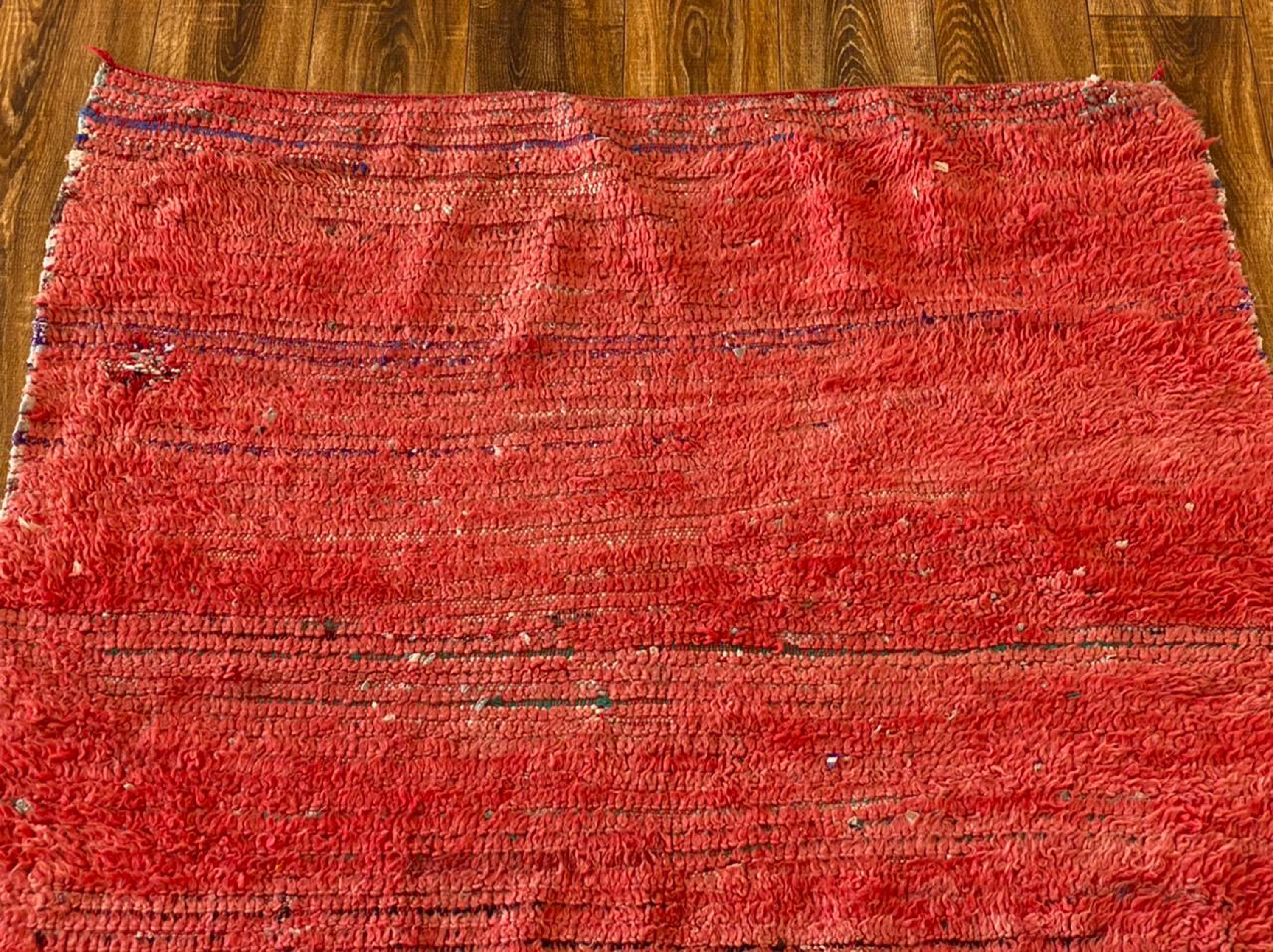 5x8 Solid red large handwoven Moroccan area Rug, vintage Berber area Rug.