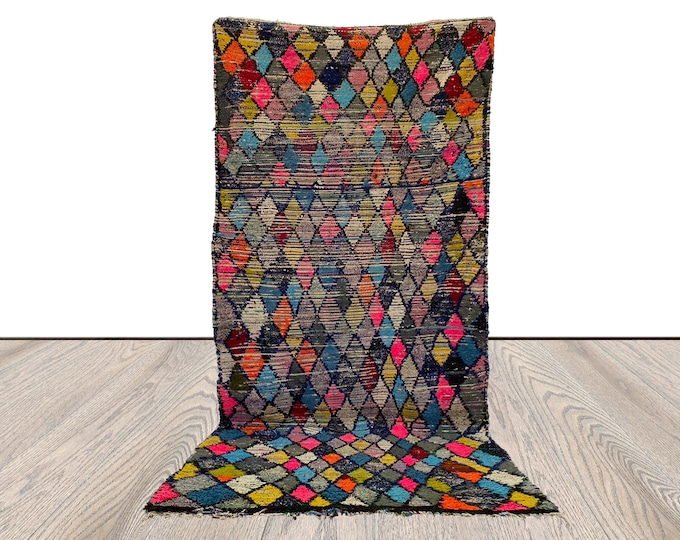 4x9 feet Berber vintage Rugs, Moroccan Diamond Colorful area Rug.