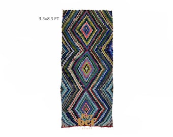Tappeto marocchino vintage colorato, intrecciato, 3x8.