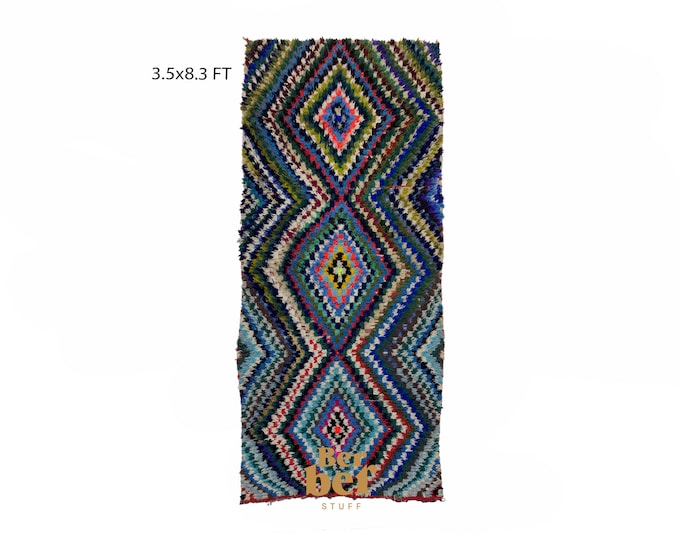 3x8 Colorful Vintage Moroccan Woven Rug Runner.