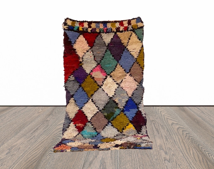 6x3 Diamond colorful unique Moroccan vintage Berber runner Rug,