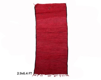 3x6 red Moroccan Rug, Vintage Wool Area Rug, Bohemian Berber Home Decor.