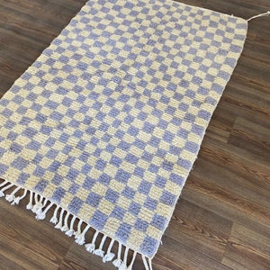 Light purple moroccan berber wool checkered area rug!