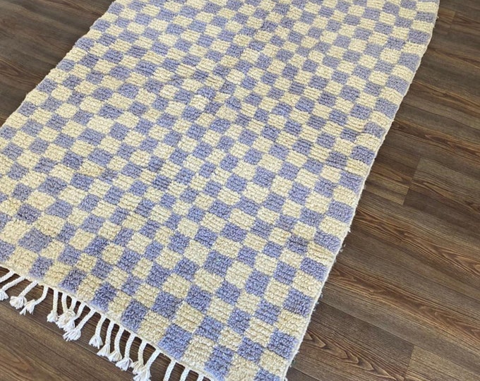 Light purple moroccan berber wool checkered area rug!