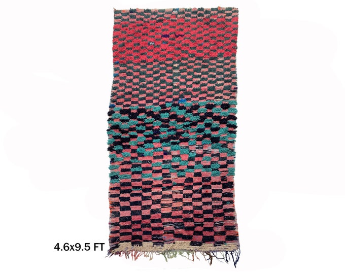 5x10 Vintage Moroccan Berber Rug: Colorful Checkered Pattern, Unique Bohemian Decor!