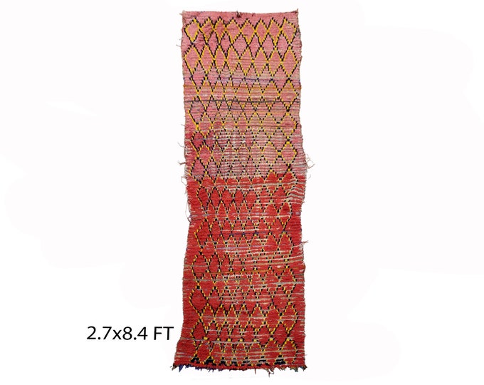 3x8 Moroccan grid red runner rugs, Vintage Moroccan rug runner.