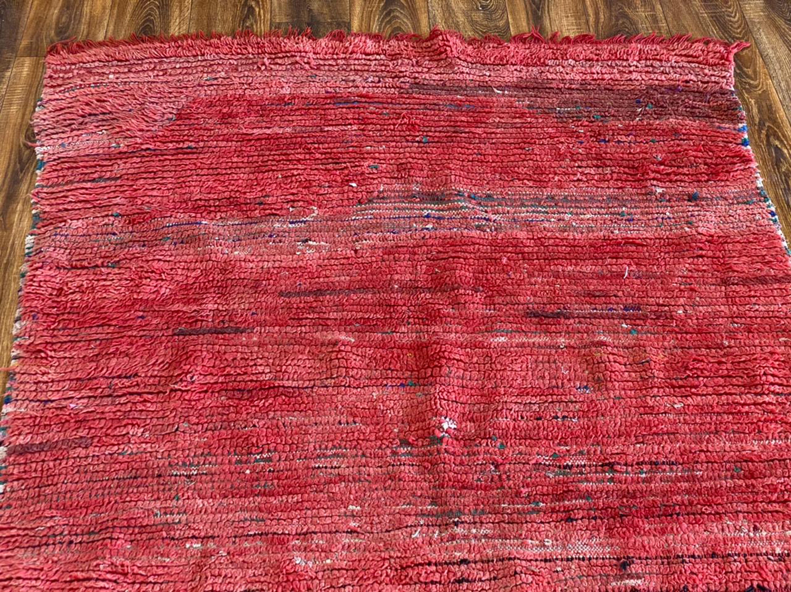 5x8 Solid red large handwoven Moroccan area Rug, vintage Berber area Rug.