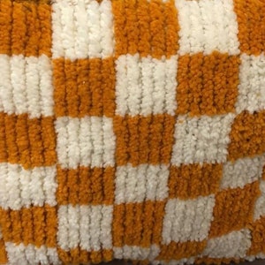 Moroccan checkered Pouf, Berber checker square Ottoman Yellow and white