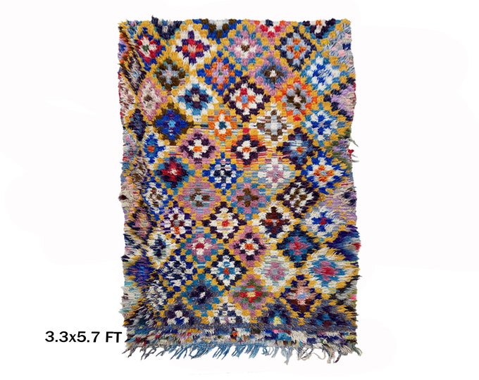 Moroccan checkered colorful 3x6 ft rug.