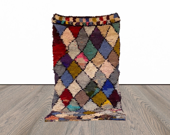 3x6 Moroccan Diamond colorful Hand woven Rug.